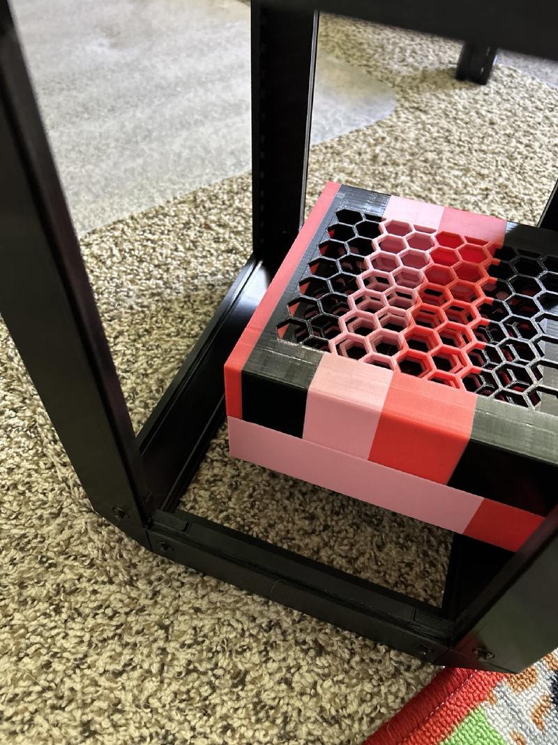 Close view of the red pink and black honeycomb lattice on the Labrax shelf